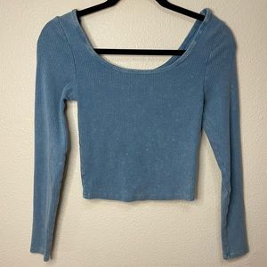 Blue Ribbed Long Sleeve Crop